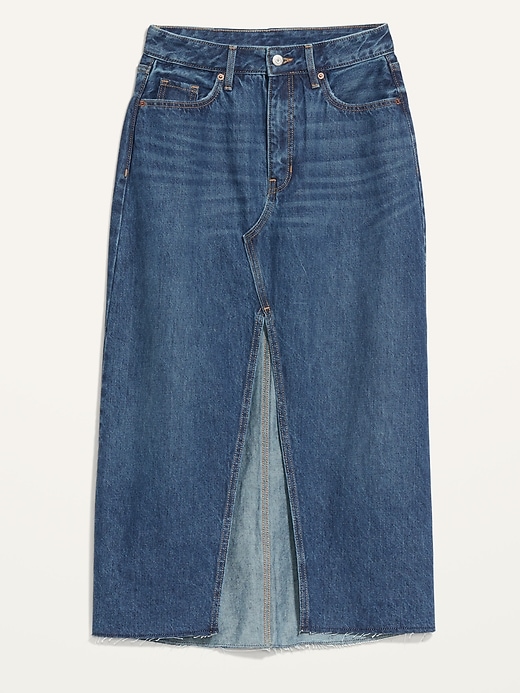 Image number 4 showing, High-Waisted Split-Front Cut-Off Non-Stretch Jean Maxi Skirt for Women