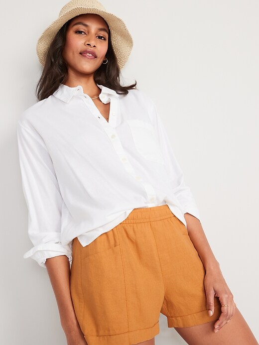 Image number 3 showing, High-Waisted Linen-Blend Shorts for Women -- 3.5-inch inseam