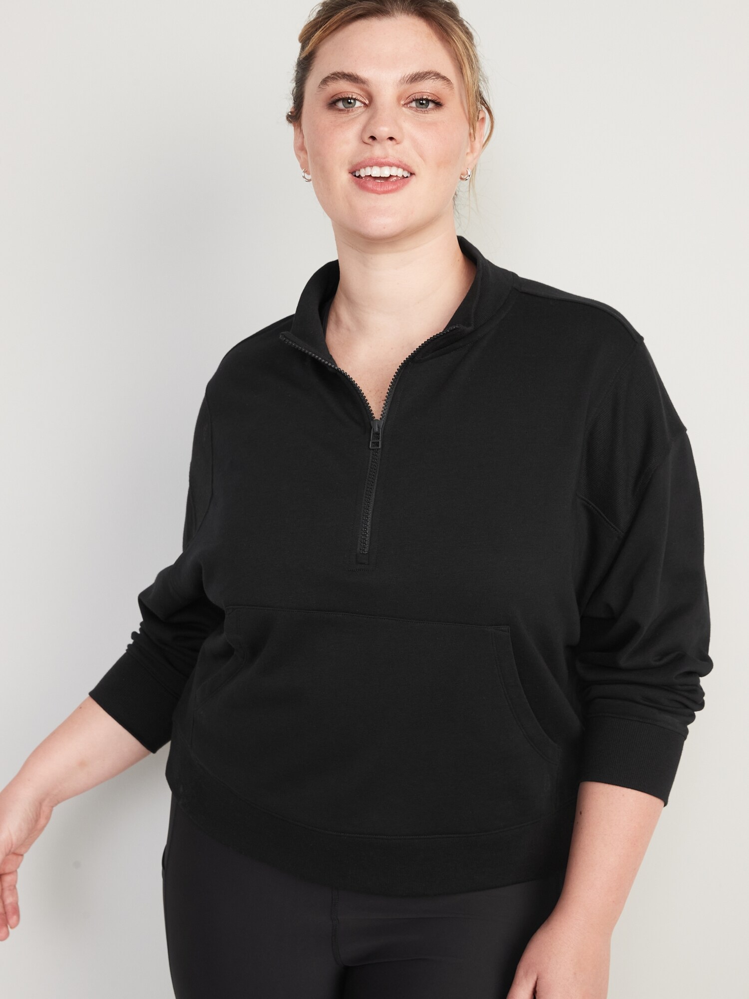 Long-Sleeve Rib-Paneled Quarter-Zip Sweatshirt for Women | Old Navy