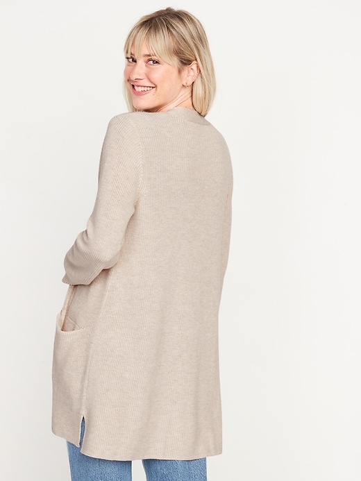 Image number 2 showing, Textured Shaker-Stitch Long-Line Open-Front Sweater for Women