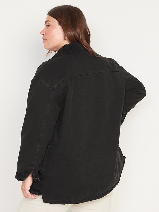 Image number 8 showing, Sherpa-Lined Black-Wash Non-Stretch Jean Utility Shacket or Women