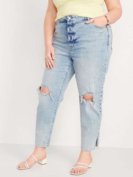 Image number 7 showing, High-Waisted Button-Fly OG Straight Ripped Side-Slit Jeans for Women