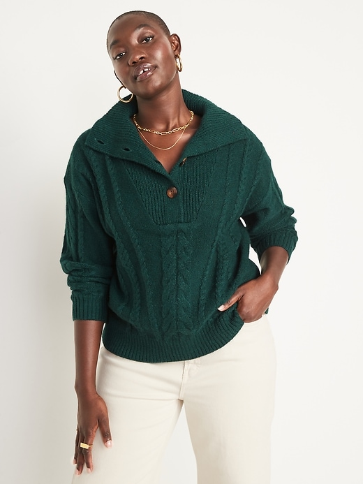 Image number 5 showing, Button-Front Cable-Knit Sweater for Women