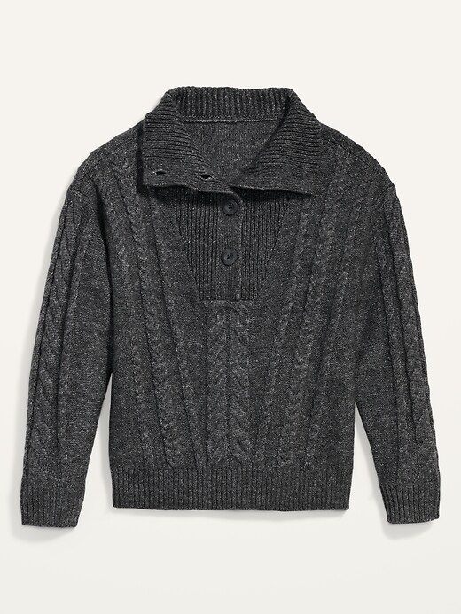 Image number 4 showing, Heathered Button-Front Cable-Knit Sweater for Women