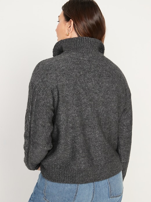 Image number 6 showing, Heathered Button-Front Cable-Knit Sweater for Women