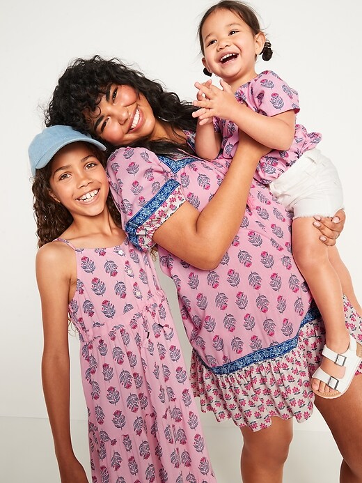 Puff-Sleeve Printed Mini Swing Dress | Old Navy