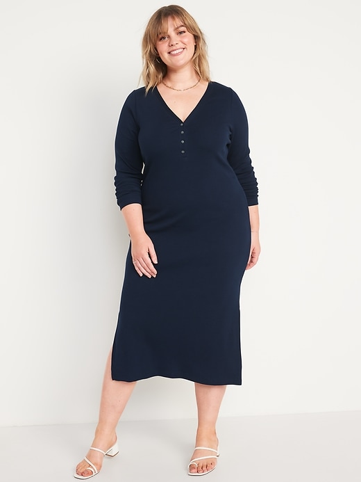 Image number 7 showing, Rib-Knit Henley Midi Dress