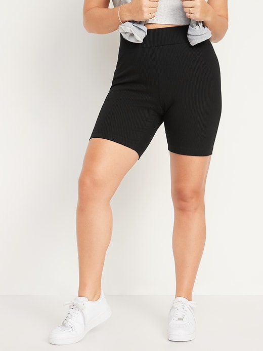 Image number 5 showing, Extra High-Waisted Rib-Knit Biker Shorts for Women -- 8-inch inseam
