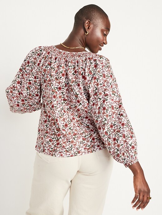 Image number 6 showing, Puff-Sleeve Floral Smocked Poet Swing Blouse for Women