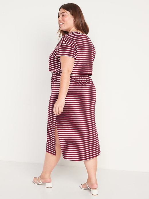 Image number 8 showing, Waist-Defined Short-Sleeve Striped Cutout-Back Midi Dress for Women