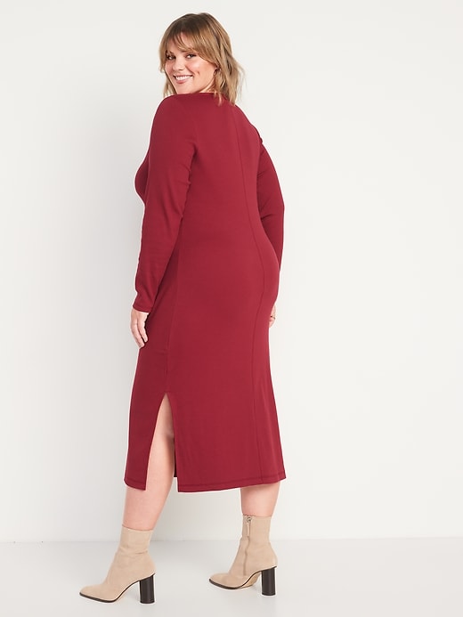 Image number 8 showing, Rib-Knit Henley Midi Dress