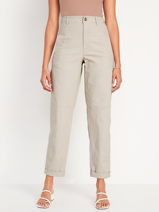 Image number 1 showing, High-Waisted Workwear Barrel-Leg Pants for Women