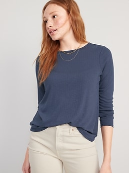 Long-Sleeve Luxe Heathered Rib-Knit T-Shirt for Women | Old Navy