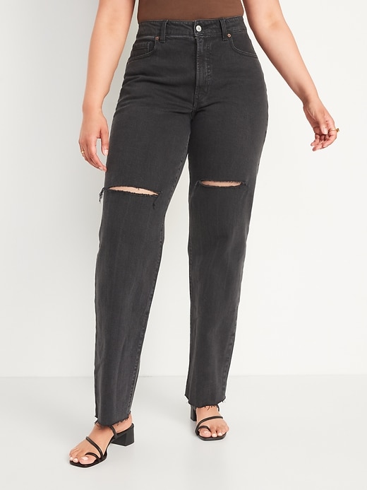 Image number 5 showing, High-Waisted O.G. Loose Black Ripped Cut-Off Jeans for Women