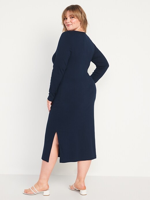 Image number 8 showing, Rib-Knit Henley Midi Dress