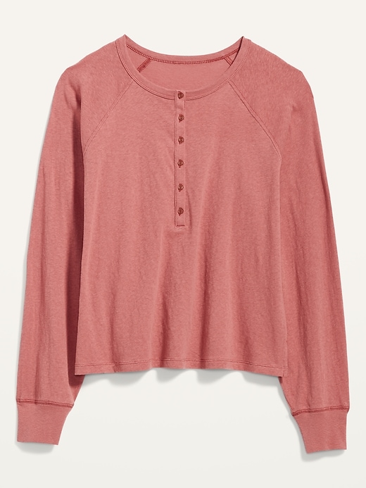 Image number 4 showing, Long-Sleeve Loose Slub-Knit Henley T-Shirt