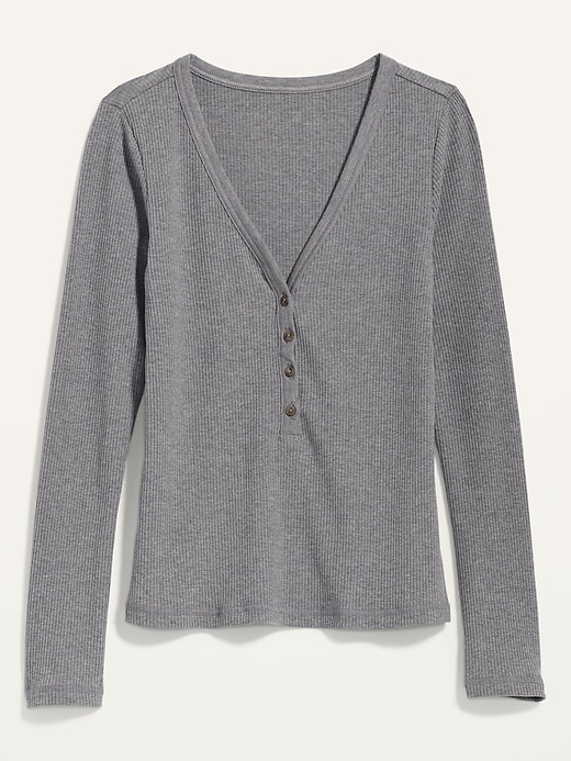 Image number 4 showing, Fitted Long-Sleeve Rib-Knit Henley Top