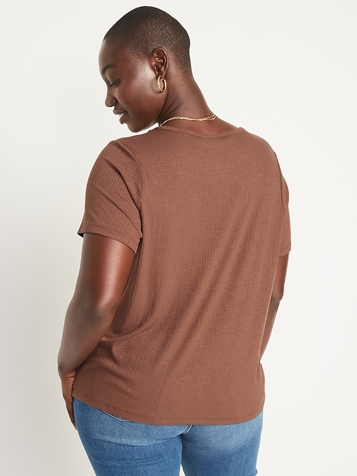 Short-Sleeve Luxe Crew-Neck Rib-Knit T-Shirt for Women