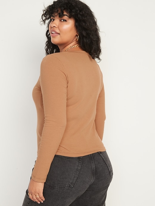 Image number 6 showing, Fitted Long-Sleeve Rib-Knit Henley Top