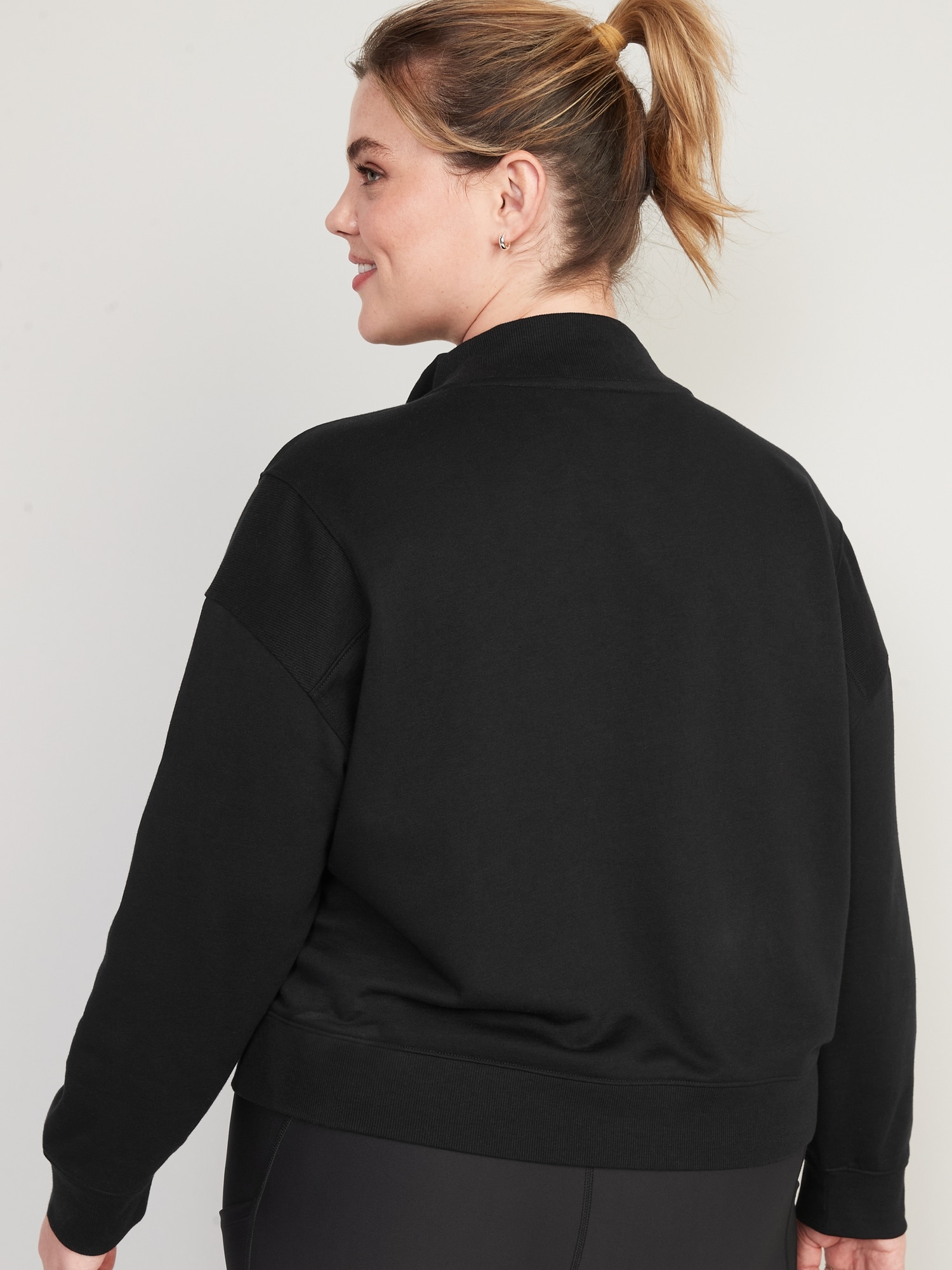 Long-Sleeve Rib-Paneled Quarter-Zip Sweatshirt for Women