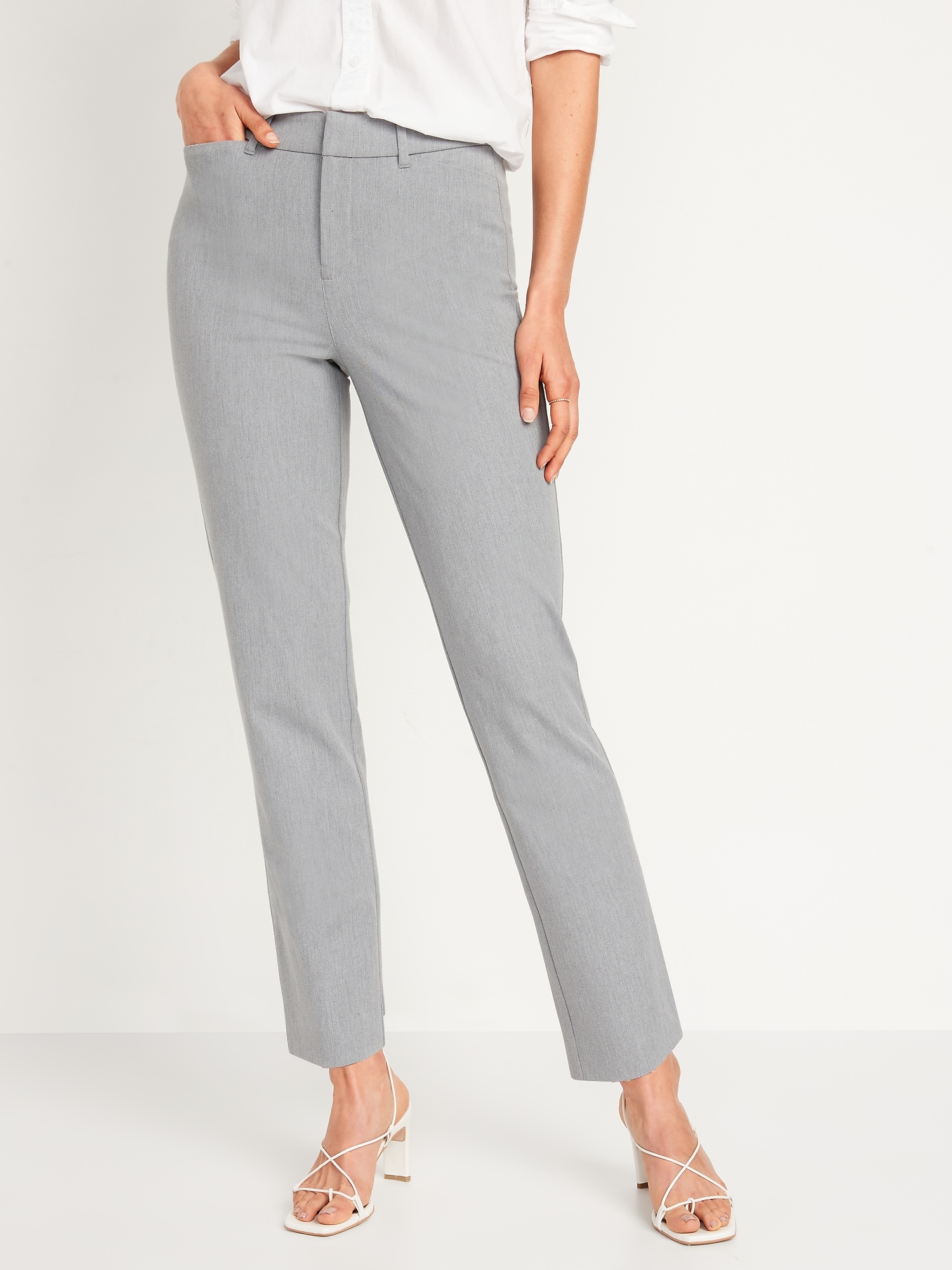 Old Navy High-Waisted Heathered Pixie Straight Ankle Pants for Women gray. 1