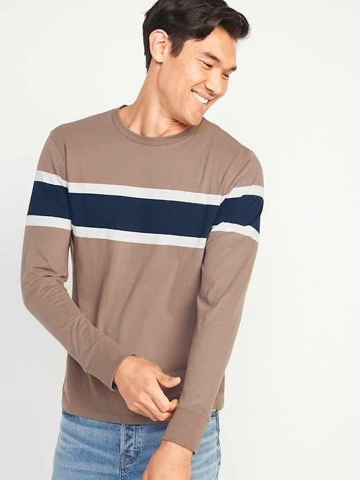 Image number 1 showing, Soft-Washed Center-Stripe Long-Sleeve T-Shirt for Men