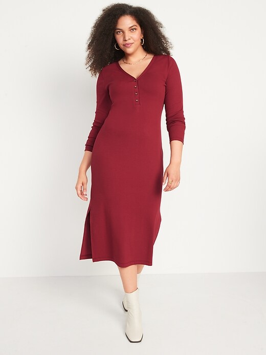 Image number 5 showing, Rib-Knit Henley Midi Dress