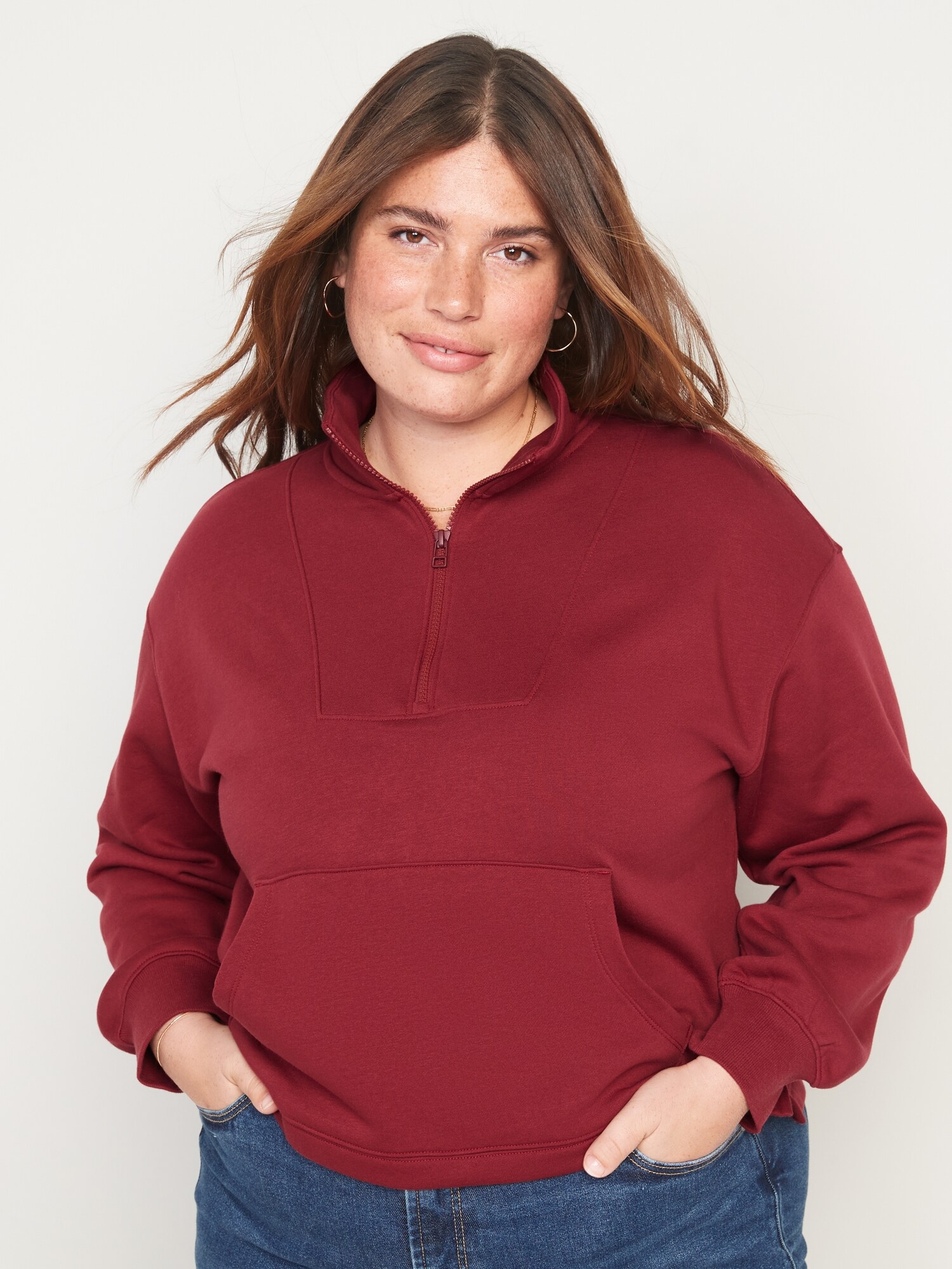 Mock Neck Quarter Zip Fleece Sweatshirt Old Navy