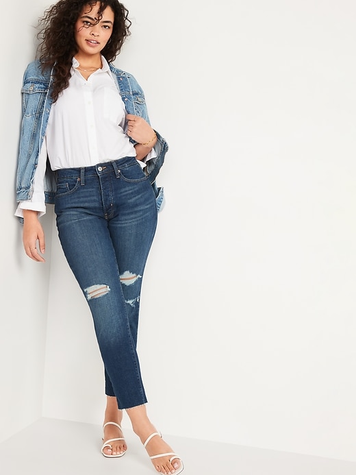 Image number 3 showing, Curvy High-Waisted OG Straight Ripped Cut-Off Jeans