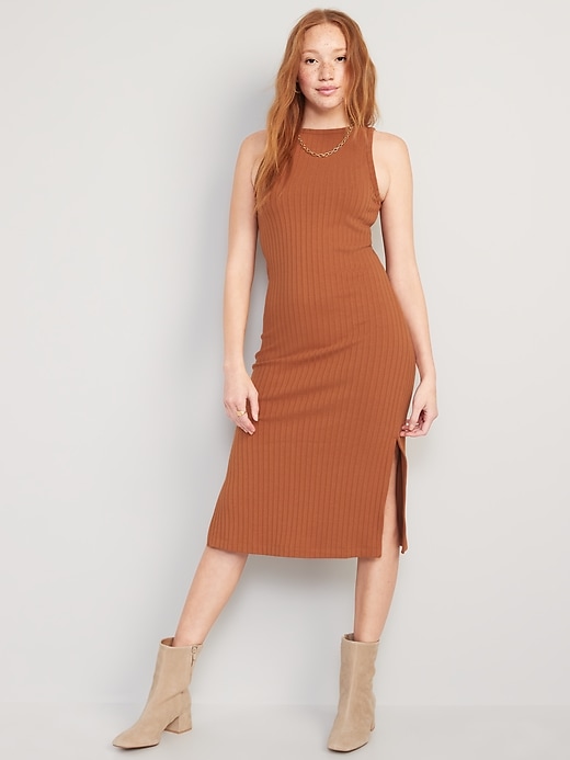 Image number 1 showing, Fitted Sleeveless Rib-Knit Midi Sweater Dress for Women