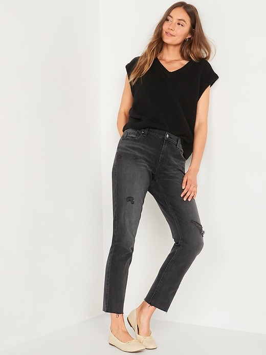 Image number 3 showing, Low-Rise Boyfriend Straight Ripped Black Jeans for Women