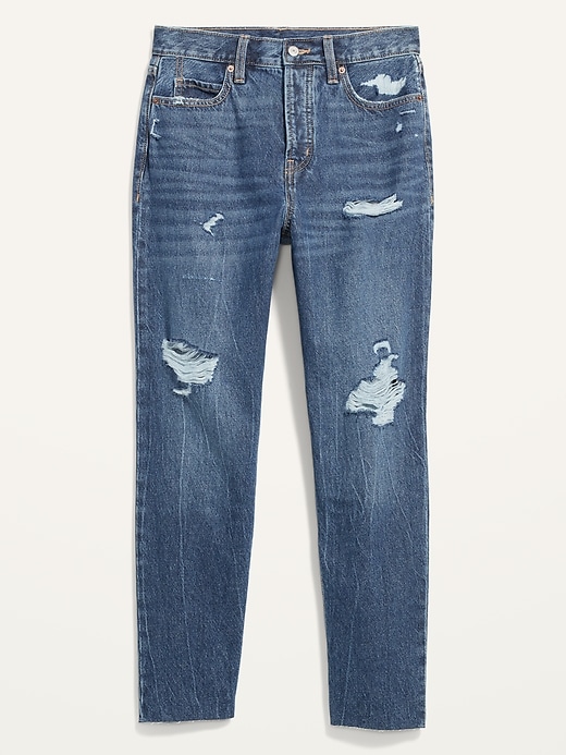 Image number 4 showing, Extra High-Waisted Button-Fly Sky-Hi Straight Cut-Off Non-Stretch Jeans for Women