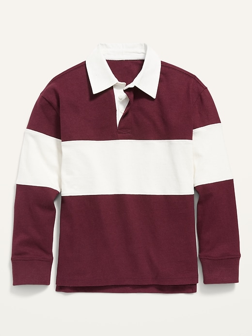 View large product image 2 of 3. Gender-Neutral Color-Blocked Long-Sleeve Rugby Polo Shirt for Kids