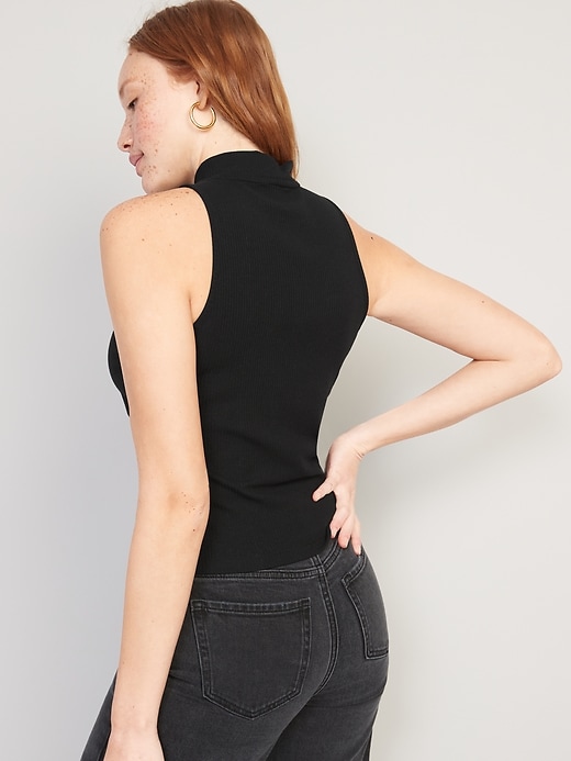 Image number 2 showing, Fitted Rib-Knit Mock-Neck Sleeveless Top