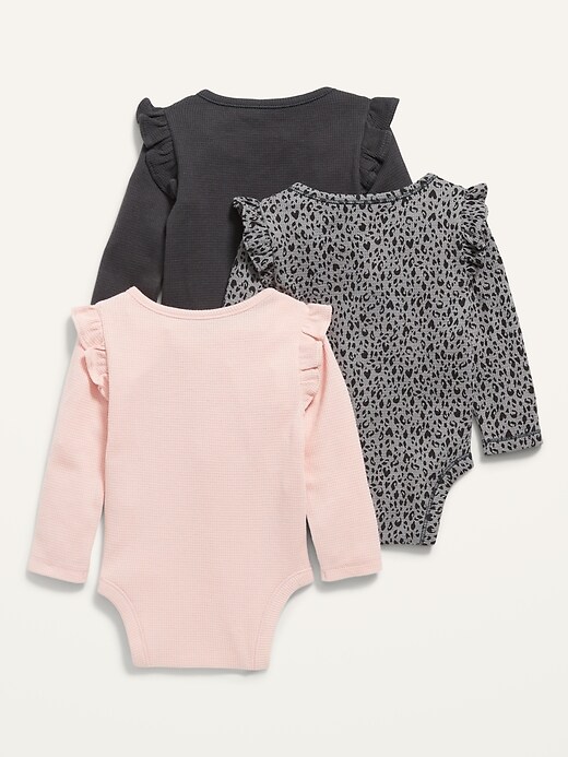 View large product image 2 of 2. Ruffle-Trim Long-Sleeve Thermal-Knit Bodysuit 3-Pack for Baby