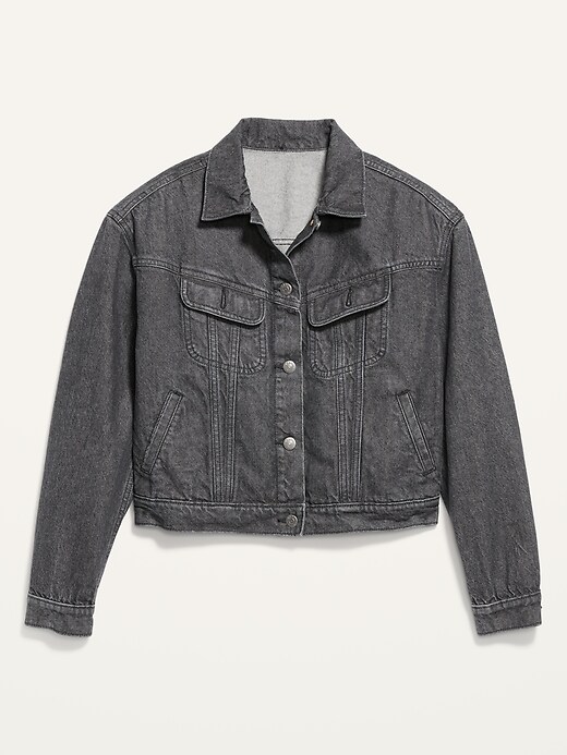 Image number 4 showing, Cropped Black-Wash Non-Stretch Jean Jacket for Women