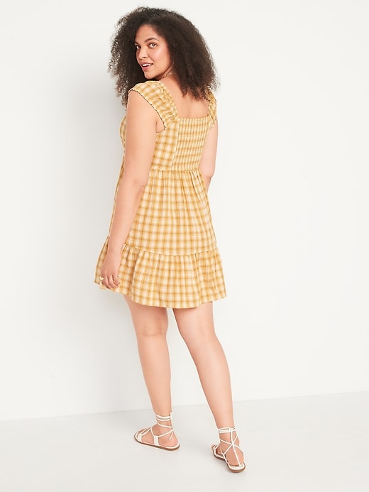 Fit & Flare Cap-Sleeve Plaid Smocked Mini Dress for Women | Old Navy