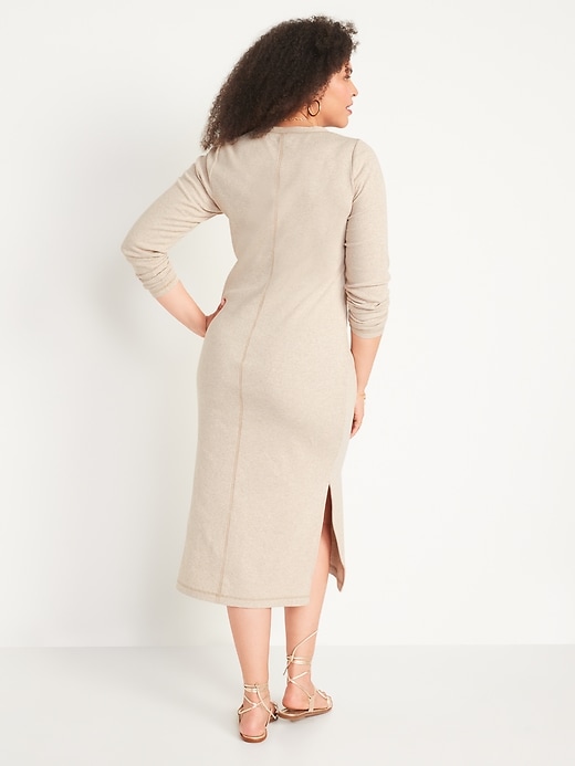 Image number 6 showing, Fitted Long-Sleeve Heathered Rib-Knit Henley Midi Dress for Women