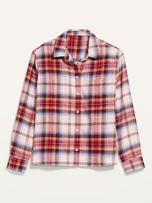 Image number 4 showing, Cropped Plaid Flannel Boyfriend Shirt for Women