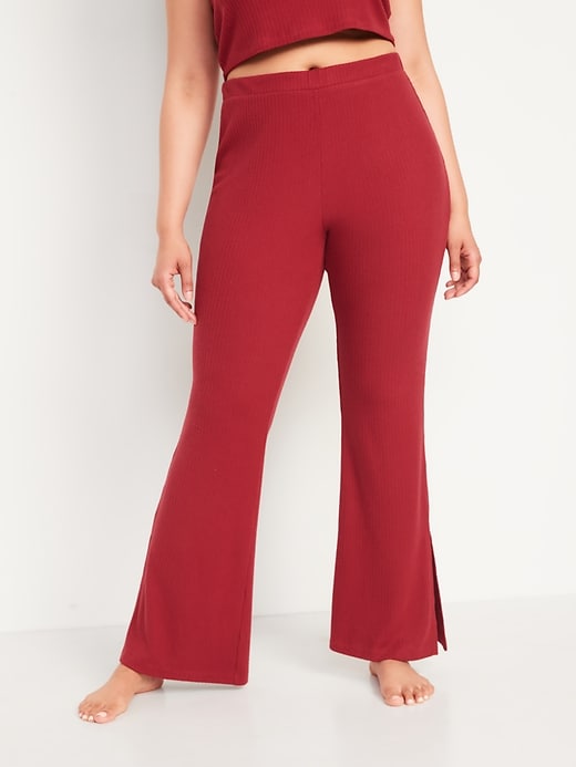 High-Waisted Rib-Knit Split Flare Lounge Pants for Women, Old Navy