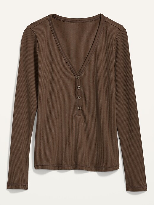 Image number 4 showing, Fitted Long-Sleeve Rib-Knit Henley Top for Women