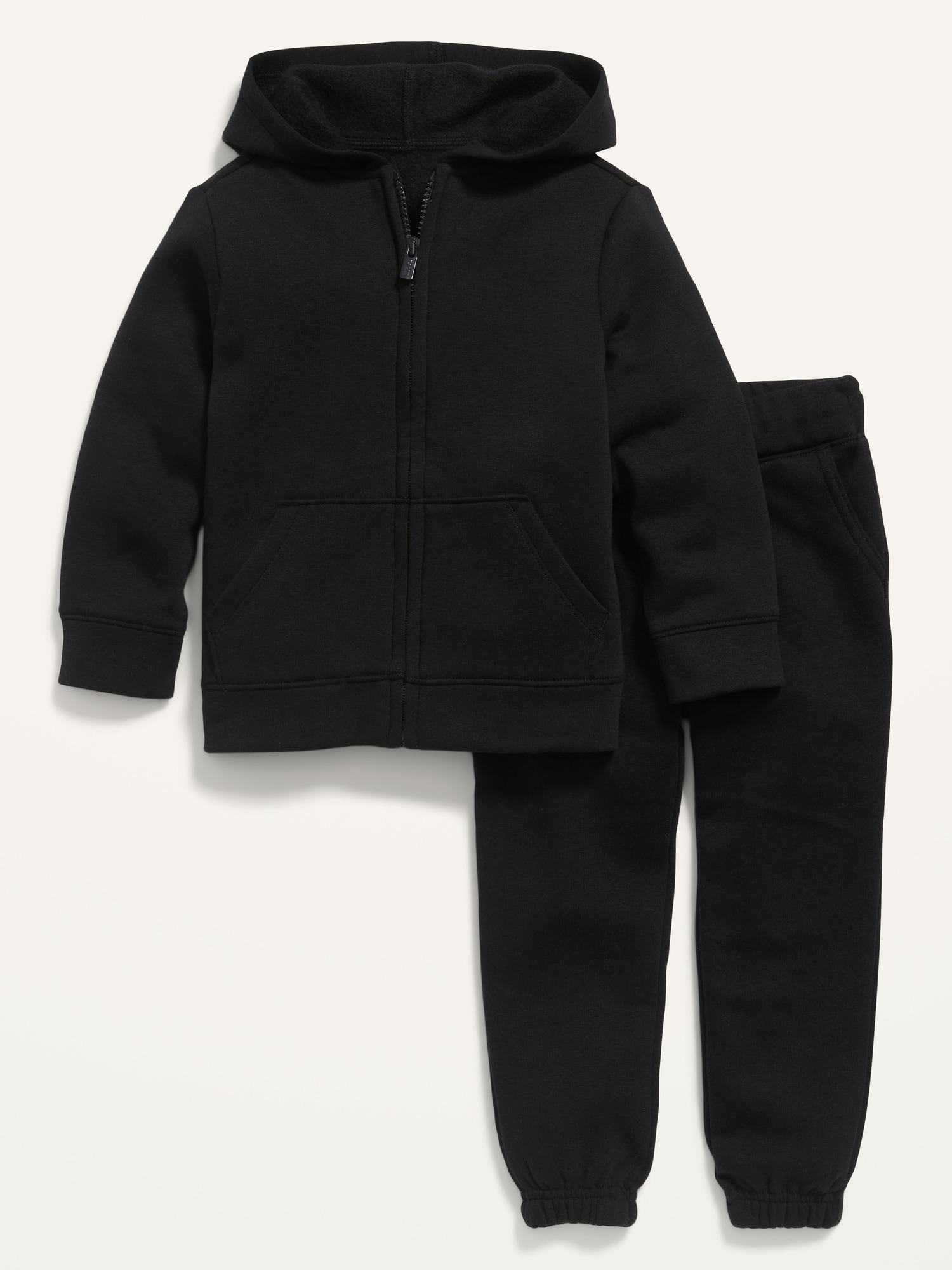 Old Navy Unisex Zip Hoodie and Functional Drawstring Jogger Sweatpants Set for Toddler black. 1