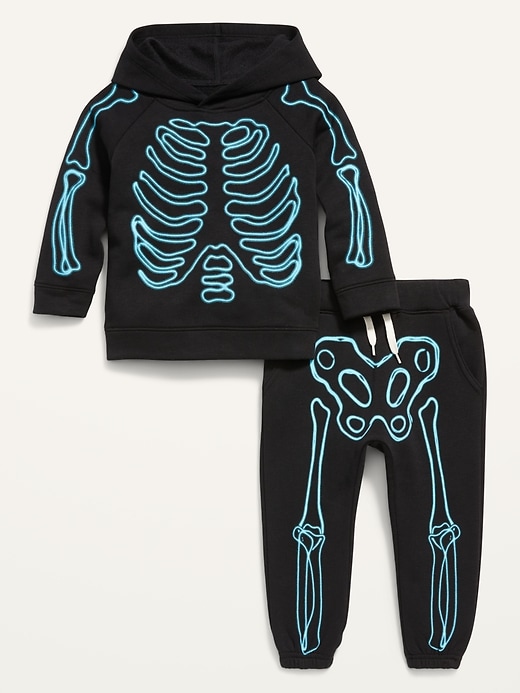 View large product image 1 of 2. Unisex Skeleton-Graphic Pullover Hoodie and Sweatpants Set for Toddler