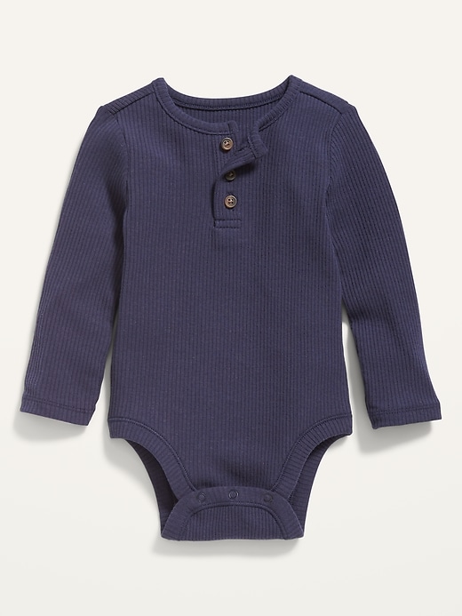 View large product image 1 of 1. Unisex Long-Sleeve Rib-Knit Henley Bodysuit for Baby