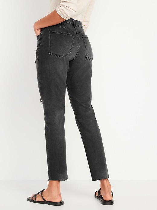 Image number 2 showing, Mid-Rise Boyfriend Straight Ripped Black Jeans for Women