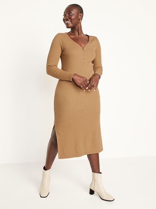 Image number 5 showing, Rib-Knit Henley Midi Dress