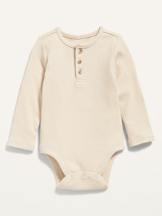 View large product image 1 of 1. Unisex Long-Sleeve Rib-Knit Henley Bodysuit for Baby
