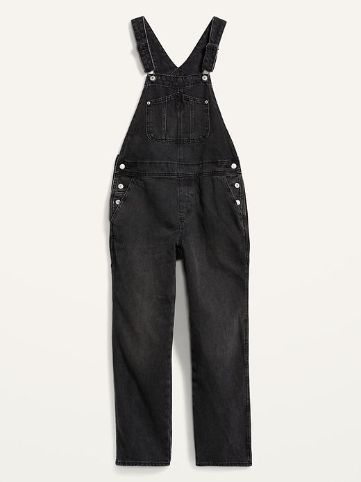 Image number 4 showing, Slouchy Straight Black Workwear Non-Stretch Jean Overalls for Women