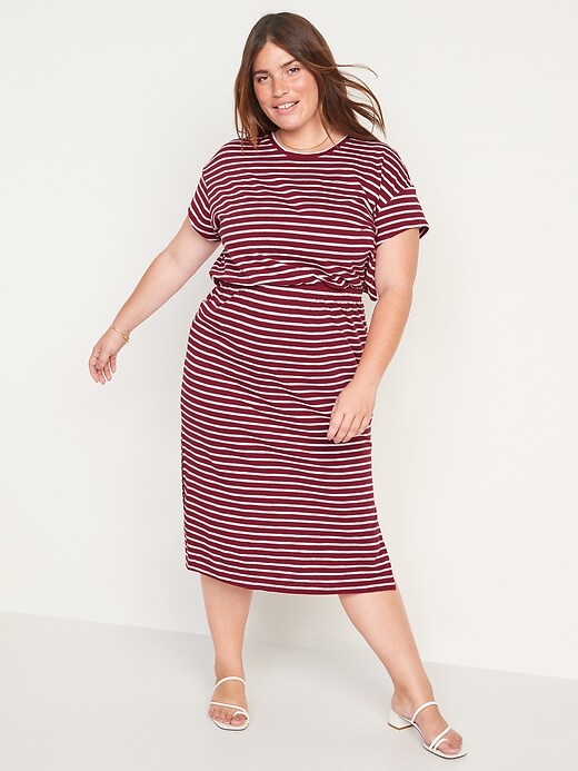 Image number 7 showing, Waist-Defined Short-Sleeve Striped Cutout-Back Midi Dress for Women