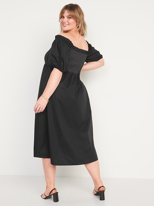 Fit & Flare Off-The-Shoulder Puff-Sleeve Smocked Cotton-Poplin